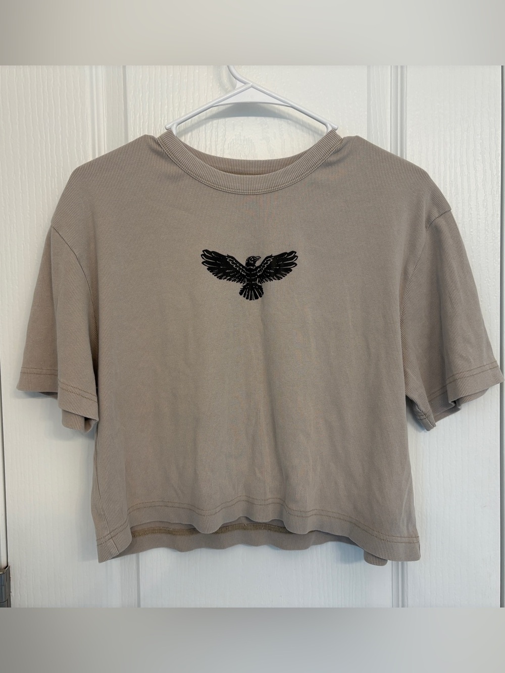 Women's Taupe Cropped Tee with Black Eagle Graphic